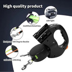 Double Retractable Dog Leash with LED Handle