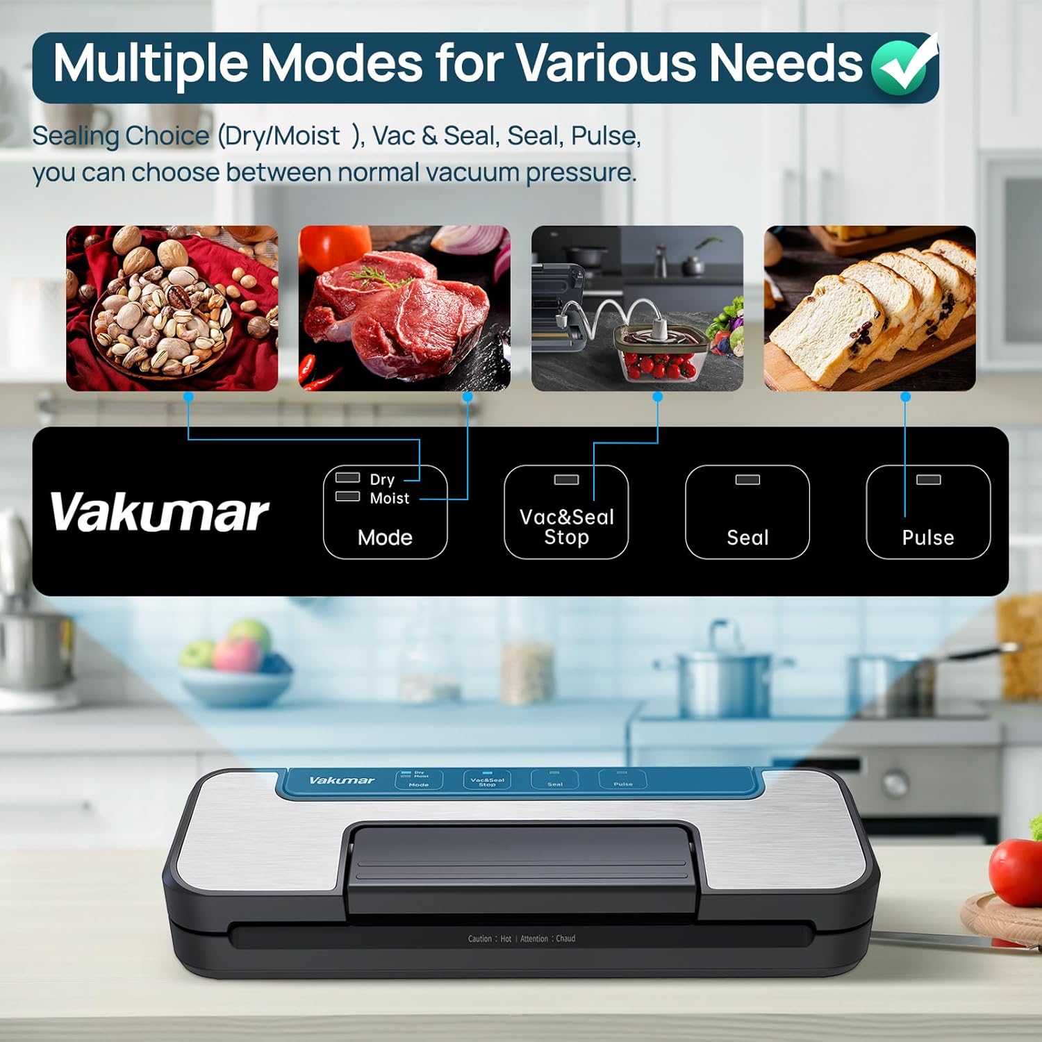 Vacuum Sealer with Double Pump - Lock in Freshness, 5X Longer.