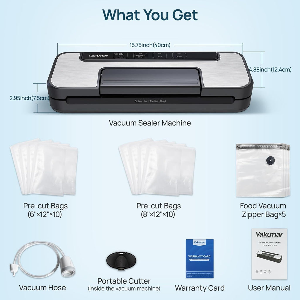 Vacuum Sealer with Double Pump - Lock in Freshness, 5X Longer.