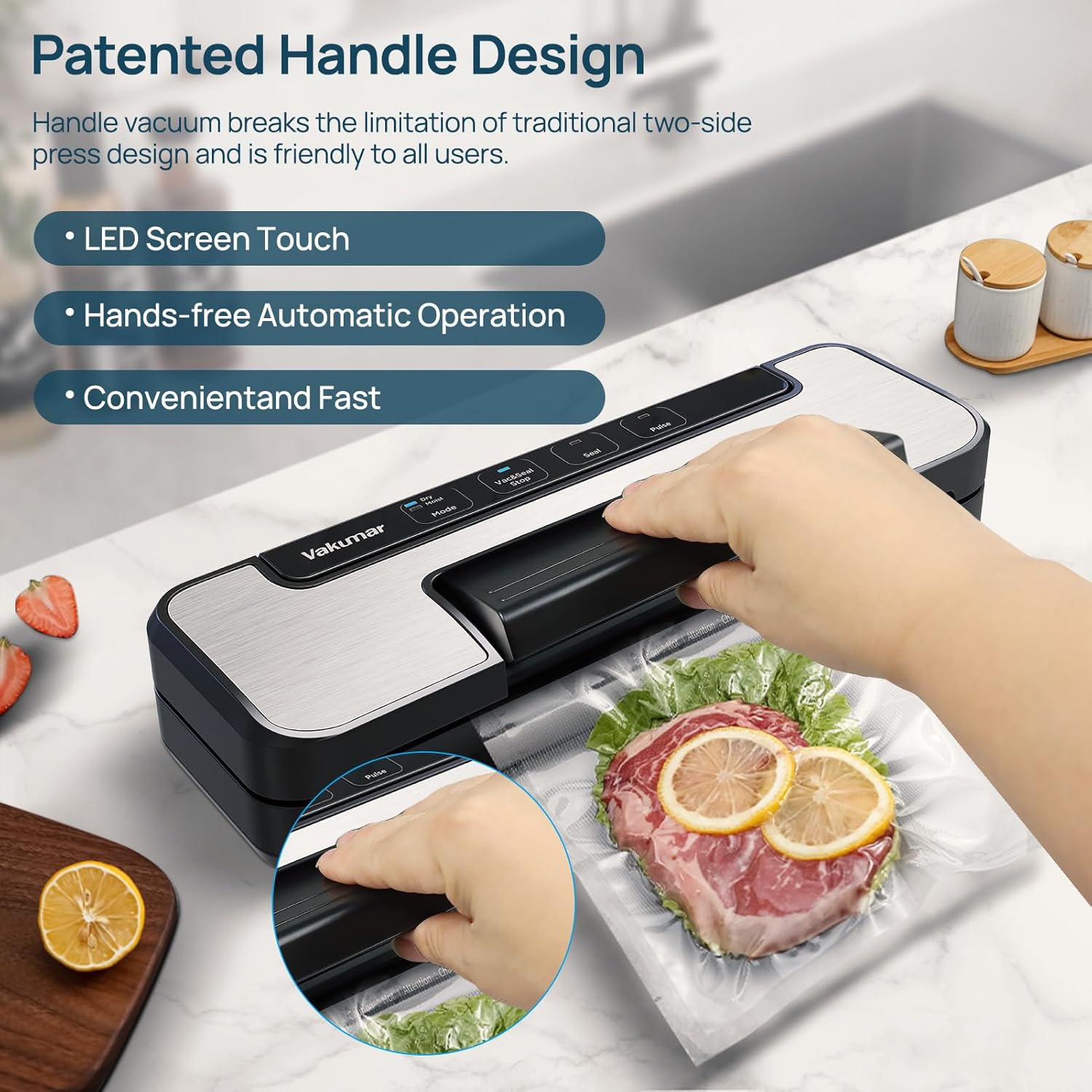 Vacuum Sealer with Double Pump - Lock in Freshness, 5X Longer.
