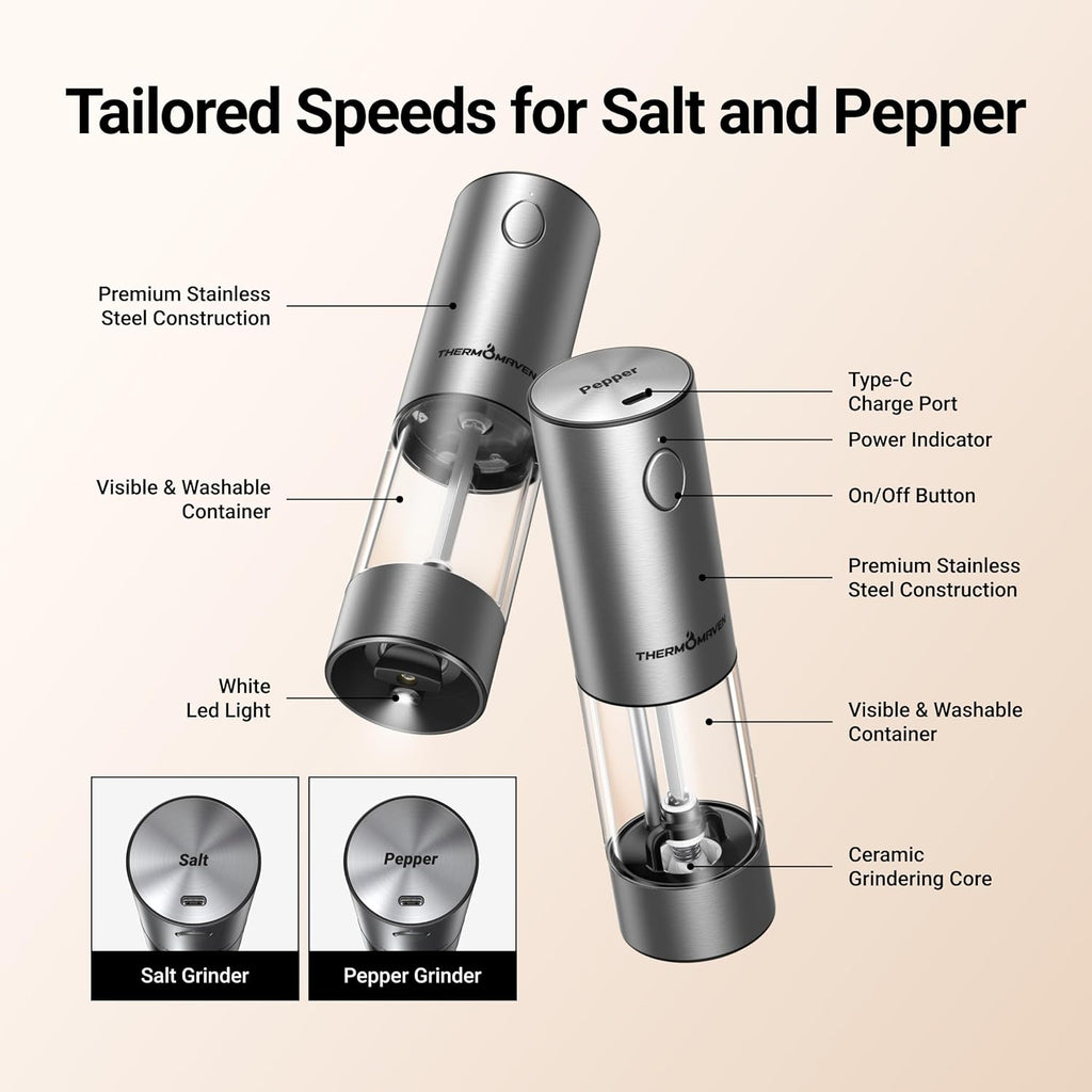 ThermoMaven Upgraded Electric Salt & Pepper Grinder Set