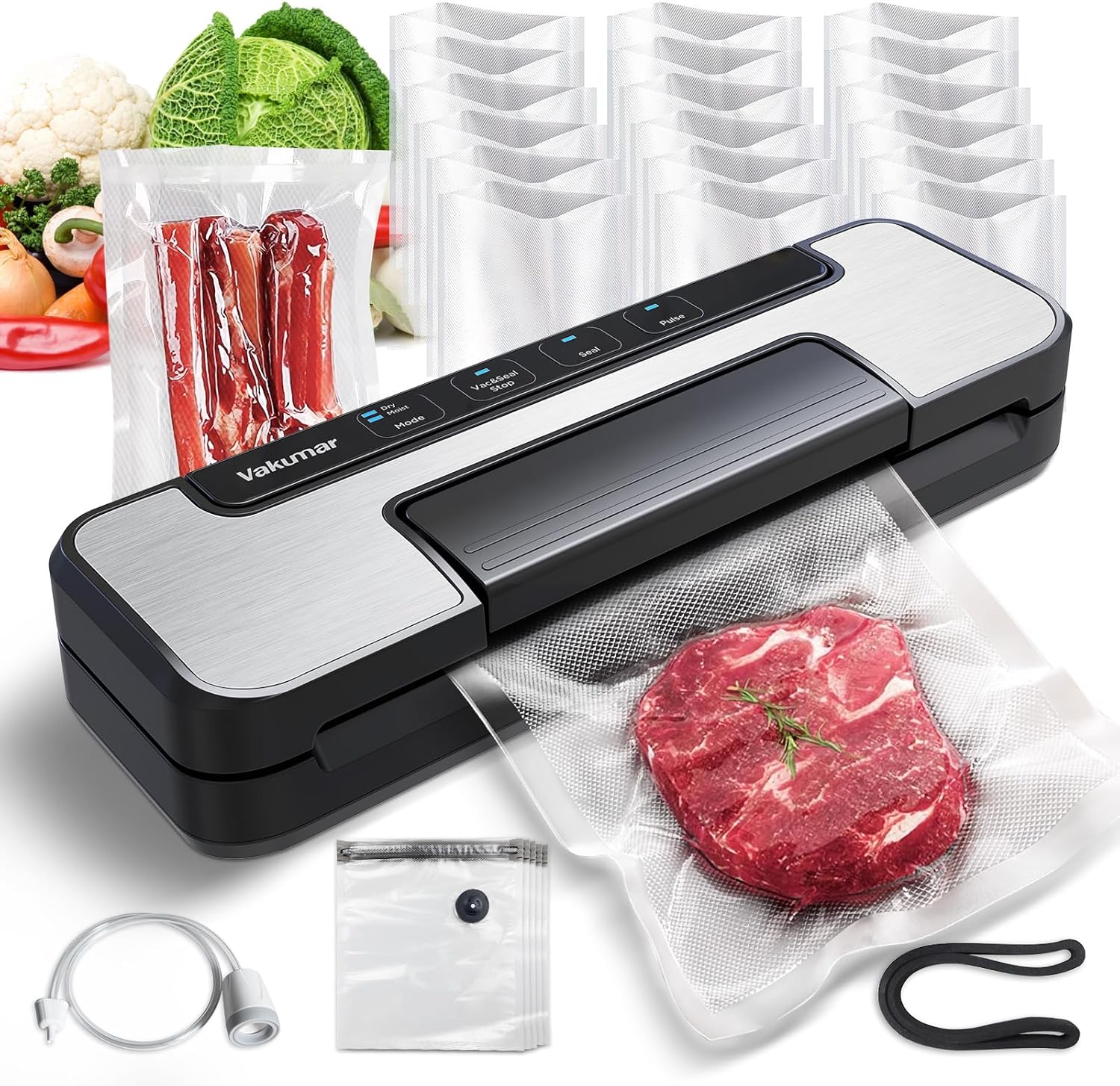 Vacuum Sealer with Double Pump - Lock in Freshness, 5X Longer.