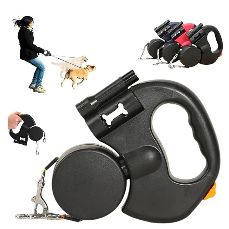 Double Retractable Dog Leash with LED Handle